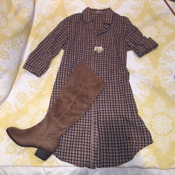 Plaid Shirt-dress - Picture 1 of 3